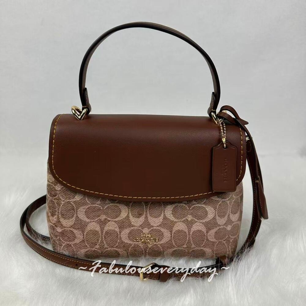 Coach Emory Top Handle Bag Xbody Signature Chenille/Gold/Khaki/Brown CDB08 NWT